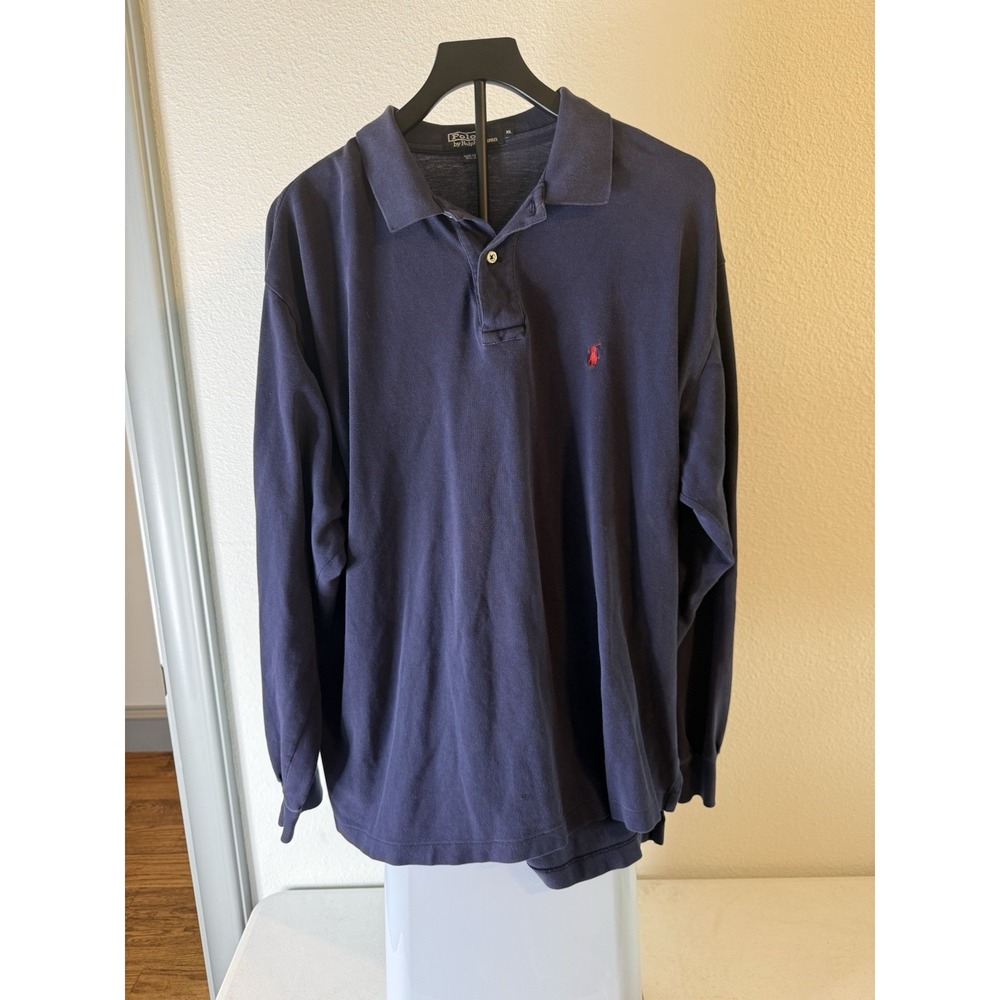 Polo Ralph Lauren Men's Navy Blue Long Sleeve Polo Shirt Vintage Size XL